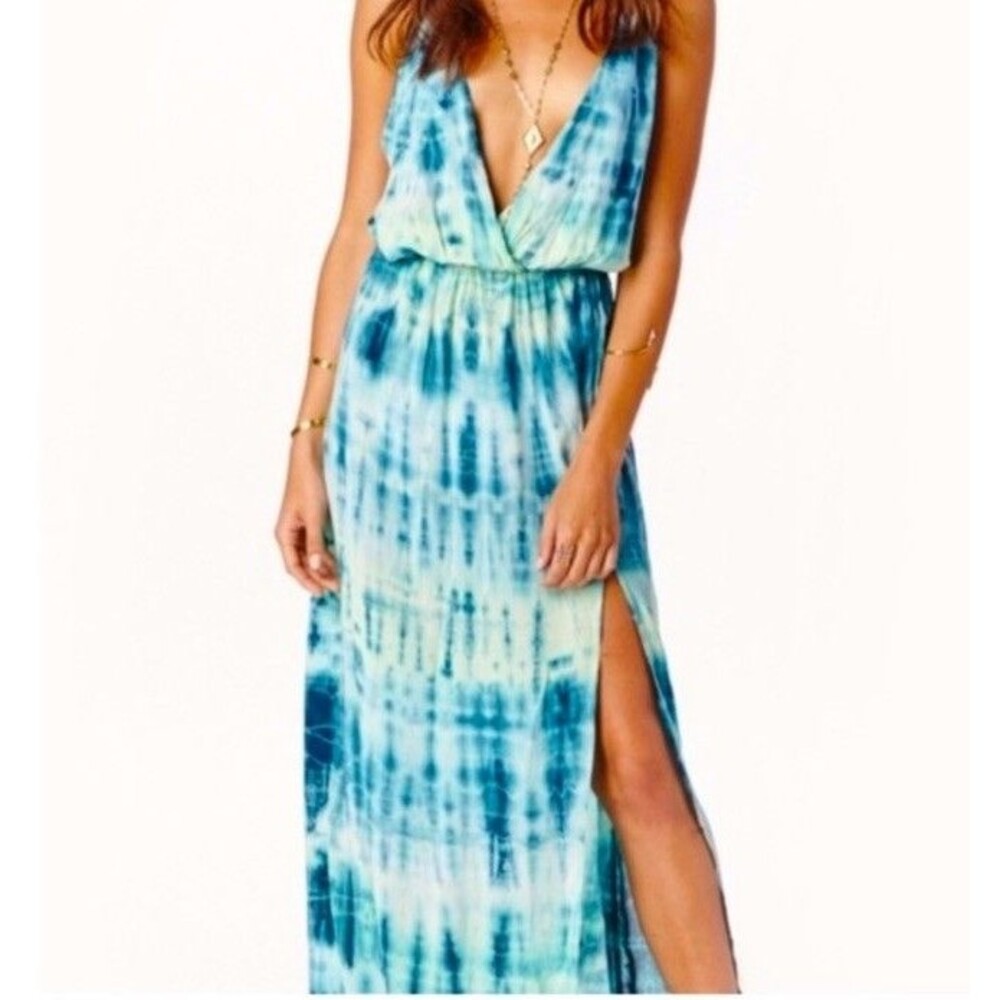 Blue Life Womens Tie Dye Maxi Dress Size S Blue Green Beach Boho Hippie Vacation